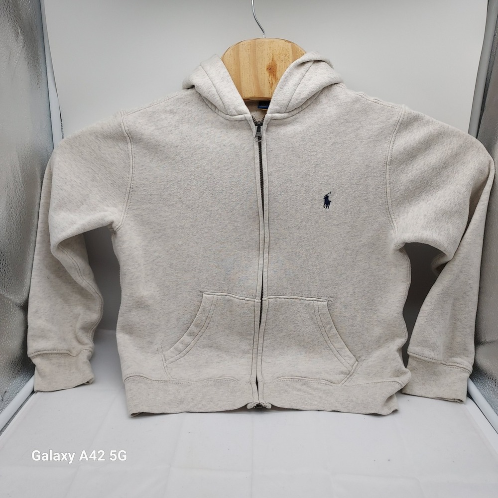 Polo Ralph Lauren Boys Oatmeal Heather Grey Full Zip Hoodie Sweatshirt M 10-12